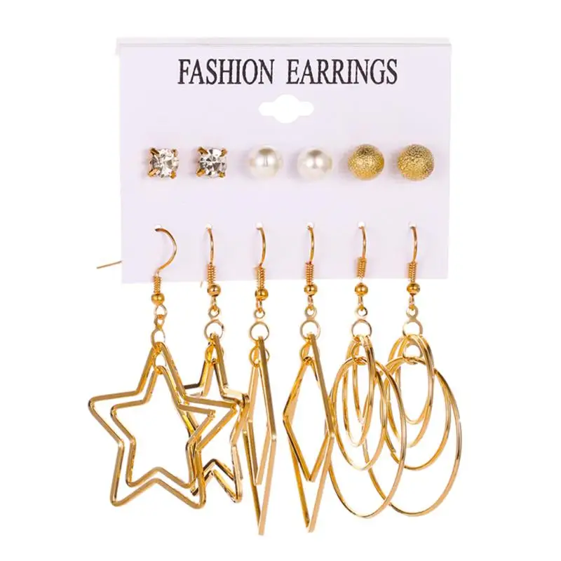 6 пар двухслойные серьги в форме звезды геометрические стиле панк новые модные