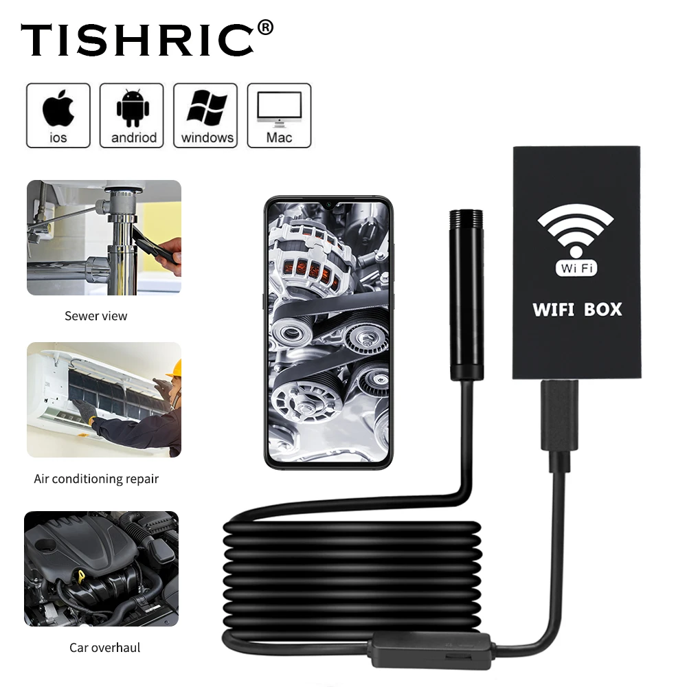 

TISHRIC Wifi Endoscope Camera Waterproof Pipe Camera Inspection Display Monitor HD 1200P 8mm Endoscope Camera For Android IOS PC