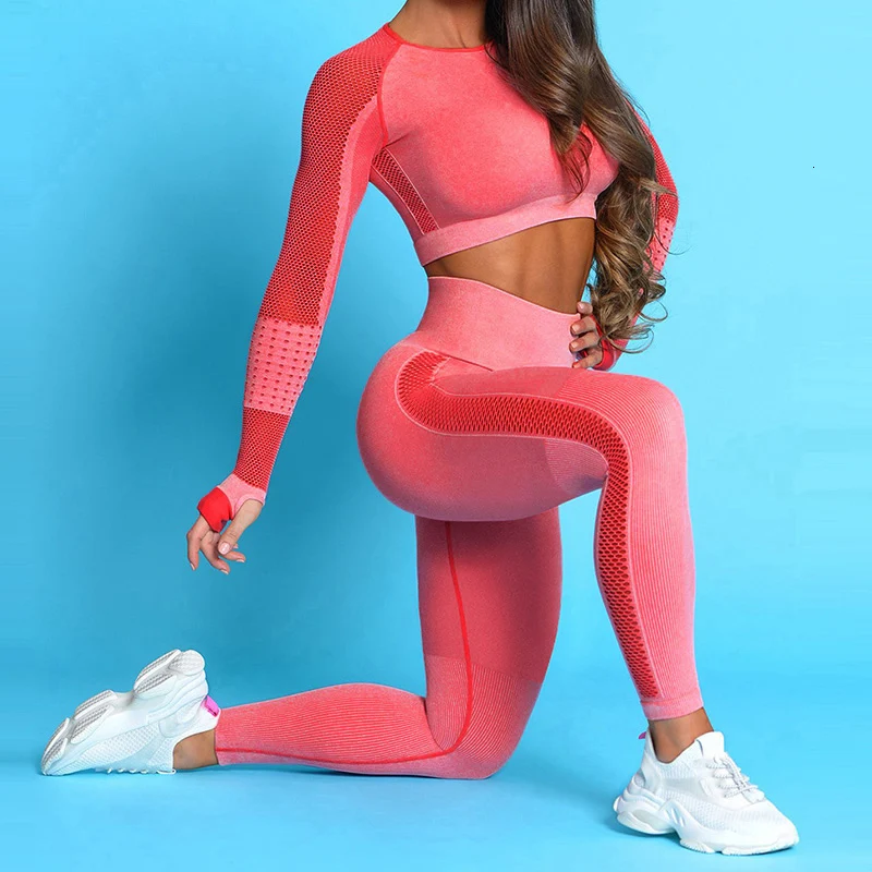 Женский укороченный топ для йоги бесшовные леггинсы тренировок штаны комплект