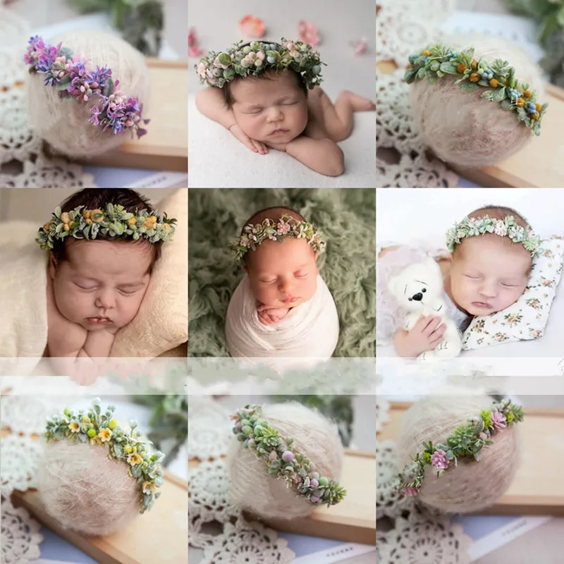 Baby Headband Flower Plastic Flower Garland Headband Full Moon Baby Photography Props Hundred-day Baby Photo Shooting