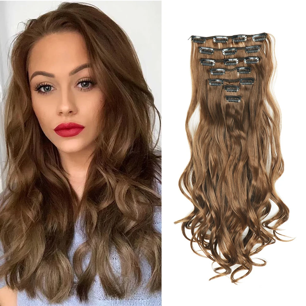 

Clip In Hair Extensions Synthetic Hair 7pcs Set 22" 130g Long Curly Hair Fake Wavy Hair Heat Resistant Clip Ins For Women