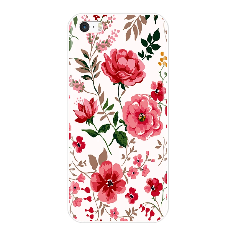 Мягкий силиконовый чехол из ТПУ для iPhone 4 4S 5 5C 5S SE задняя крышка с цветами Apple S |