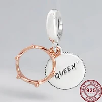 100 925 sterling silver charm rose gold queen and crown pendant fit pandora women bracelet necklace diy jewelry