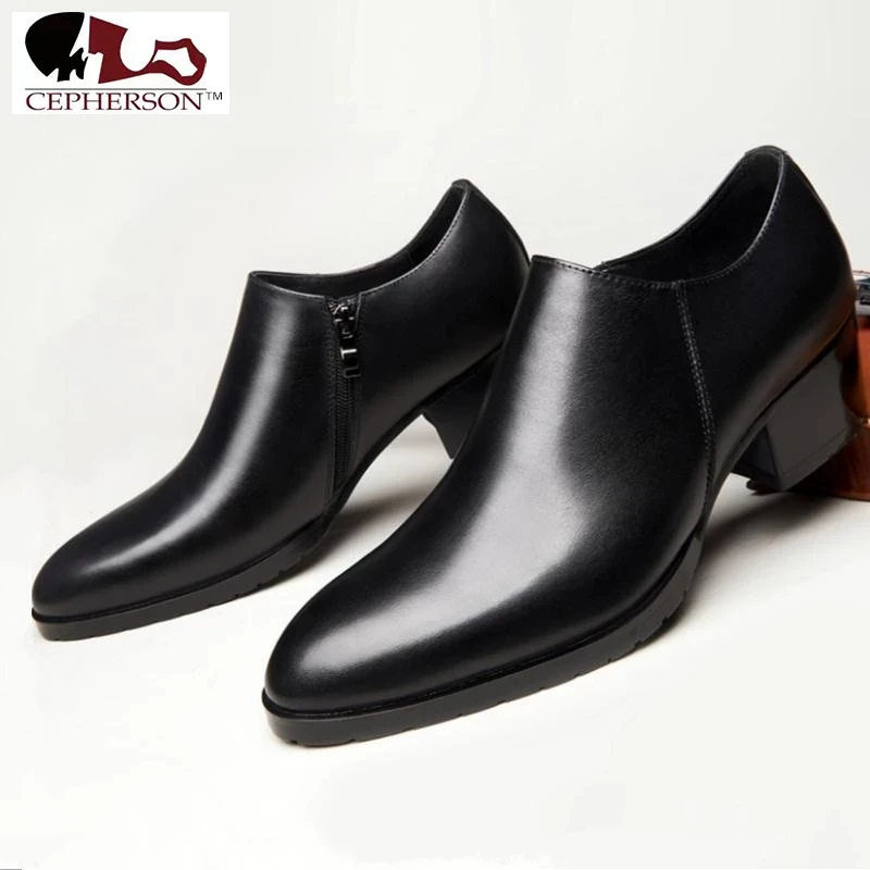 

New Genuine Leather High Heels Trendy Business Dress Men's New Spring And Summer Breathable Trend Pointed Leather Toe Top Layer