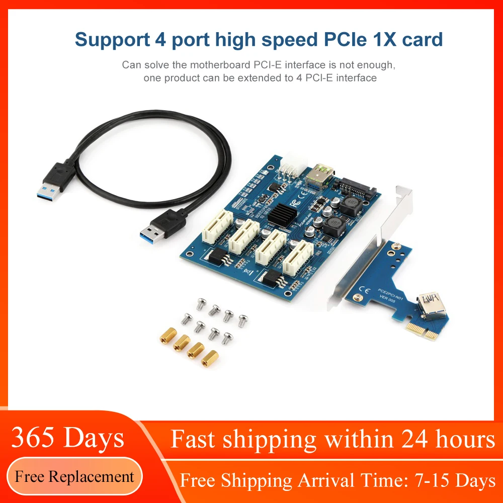 

Плата расширения PCI-E X1-4PCI-E X16 PCIE, Райзер с 1 до 4 портами, PCI Express Switch, множитель, 6Pin Sata, адаптер для майнинга