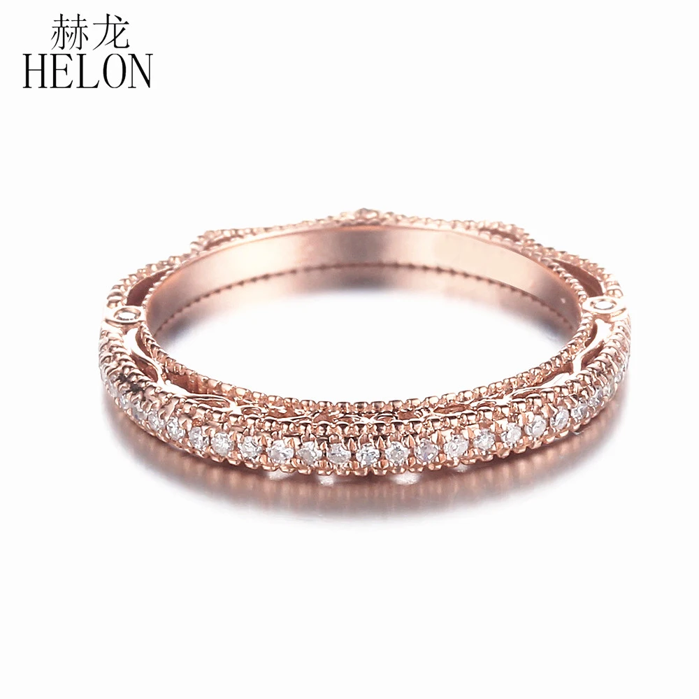 

HELON Solid 14K Rose Gold 0.2ct Round Genuine Natural Diamonds Enagement Wedding Women Vintage Unique Fine Jewelry Diamond Ring