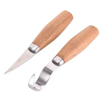 2pcsset wood carving knife stainless steel woodcarving cutter woodwork sculptural diy wood handle spoon carving tools kit