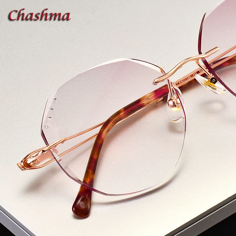 

Chashma Round Eyewear Titanium Gray Colored Lenses Rimless Glasses Light Frame Women Gradient Glass