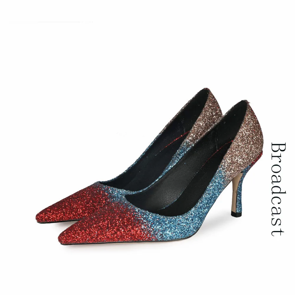 Broadcast Spring Womens Shoes 2022 New Style European and American
Style Fashion Pointed-toe Symphony Sequined Stiletto Shoes