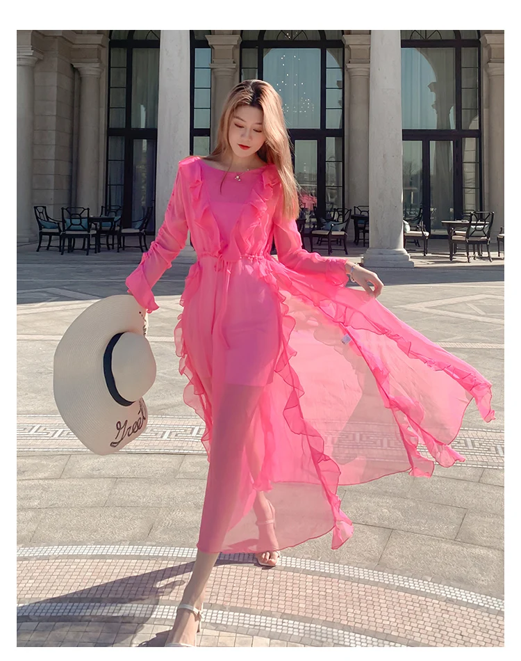 

Chiffon Dress Women Spring/Summer Vacation High-End Ladies Elegant Dress High-waist Slimming Goddess Fairy Maxi Dress Feminine