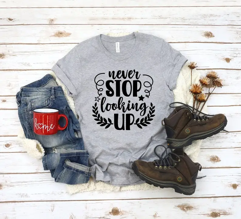 

Забавная графическая футболка с надписью «Stay True Never stop Look up», хлопковая Футболка для женщин и мужчин со слоганом, положительные модные повсе...