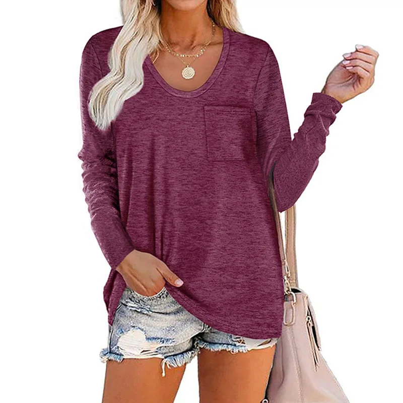 

New Fashion Women Early Autumn Casual O Neck Solid Loose Long Sleeve Tshirt Plus Size Simple Solid Oversize Pullover Shirts Tops