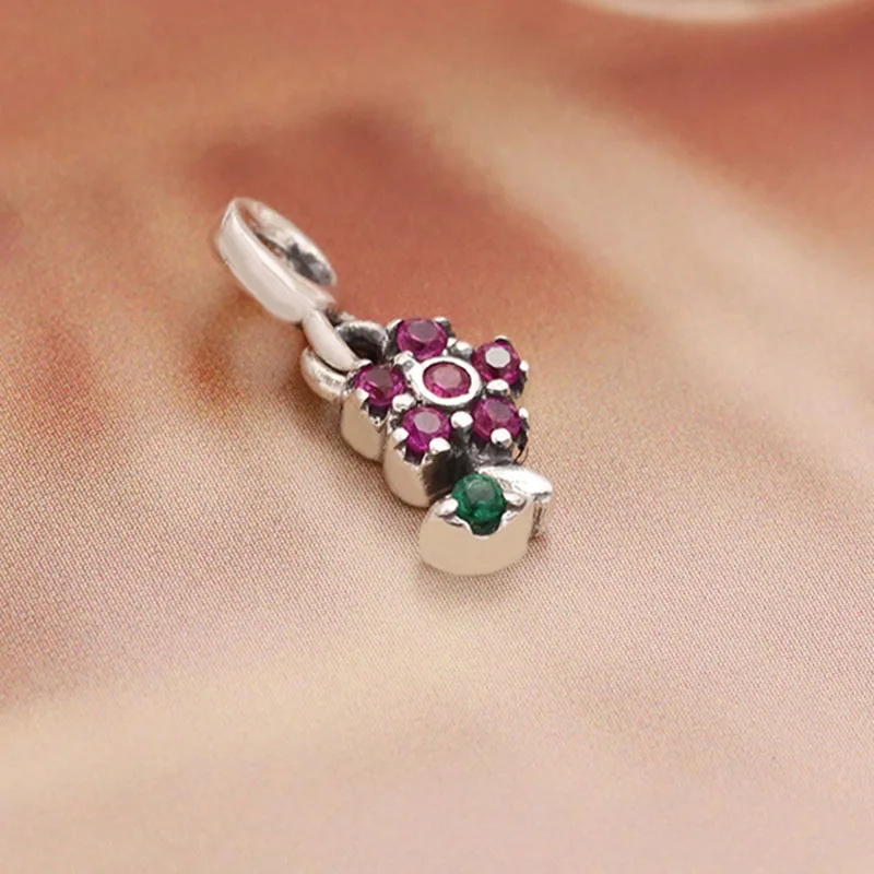 

Original 925 Sterling Silver Charm Bright Red Flower Pendant Fit Pandora Women Bracelet & Necklace Diy Jewelry