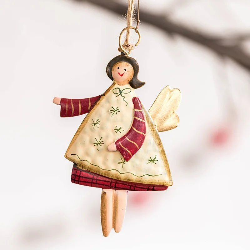 

Rustic Painted Metal Angel Christmas Pendants Drop Ornaments Xmas Tree Cute Hanging Decorations