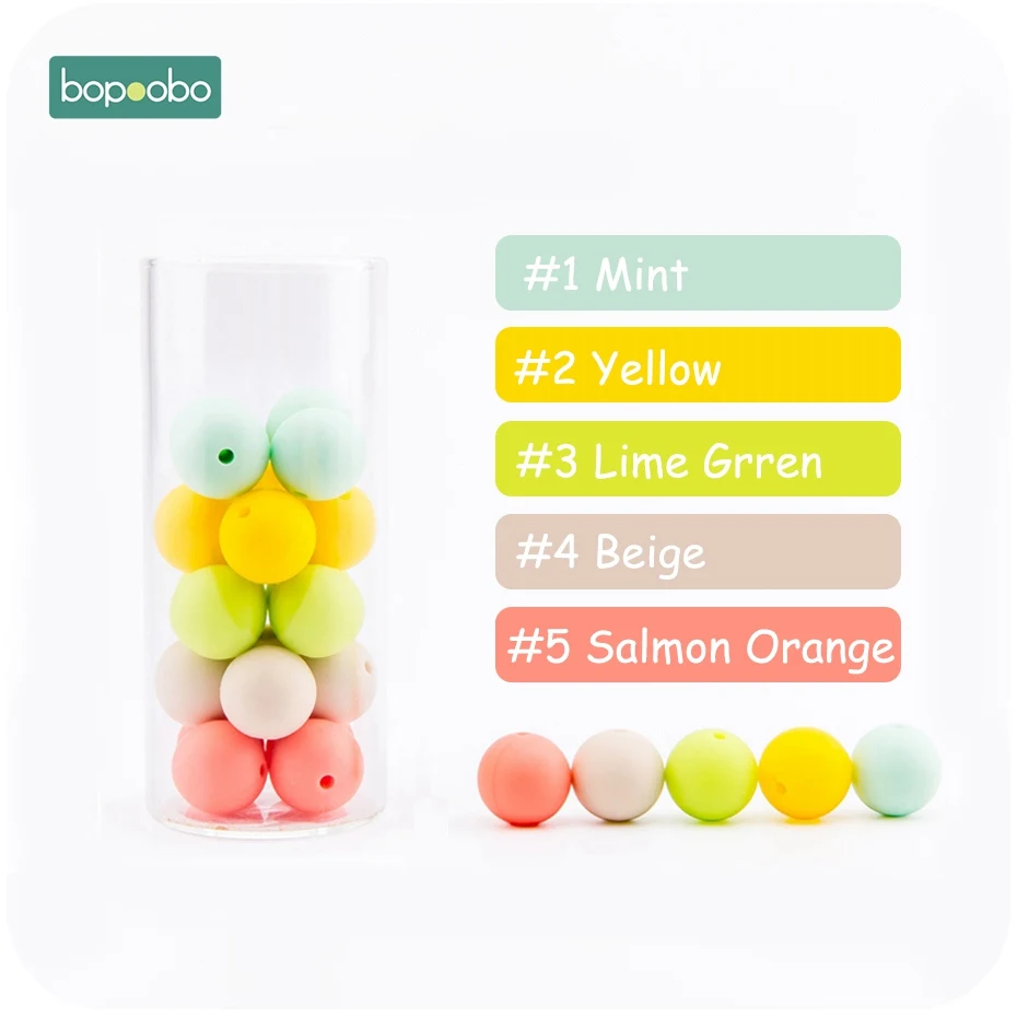 Mint-Orange Series Bopoobo, 12 мм, 10 шт., 4-6 месяцев, пищевые материалы, детские силиконовые бусины для ухода за зубами, безопасные и натуральные самодельные Стартовые наборы, экологичные - Цвет: Mint-Orange Series