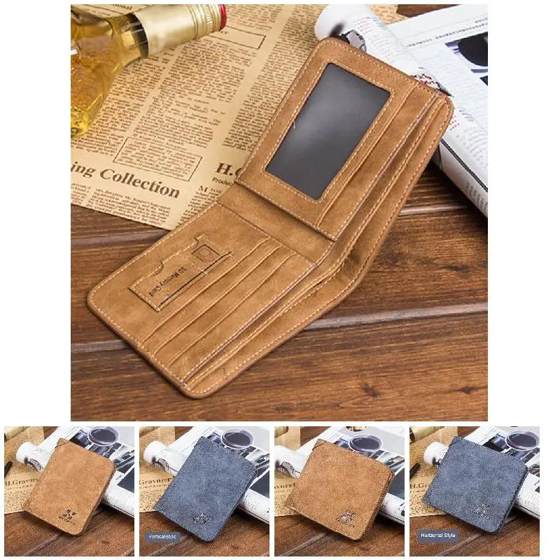

Men Frosted Billfold Horizontal Style Luxury Wallet Vintage Leather Slim Hipster Purses Money Clip Credit Card Holder Clutch Bag