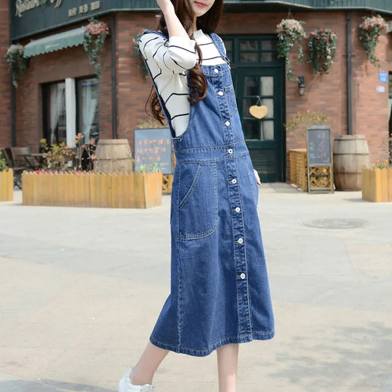 Женская джинсовая юбка на подтяжках длинная облегающая Повседневная