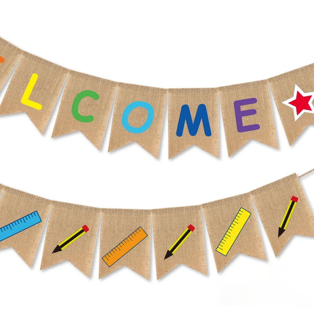 Обратно в школу сезон декорированном мешковиной горшке баннер украшение для