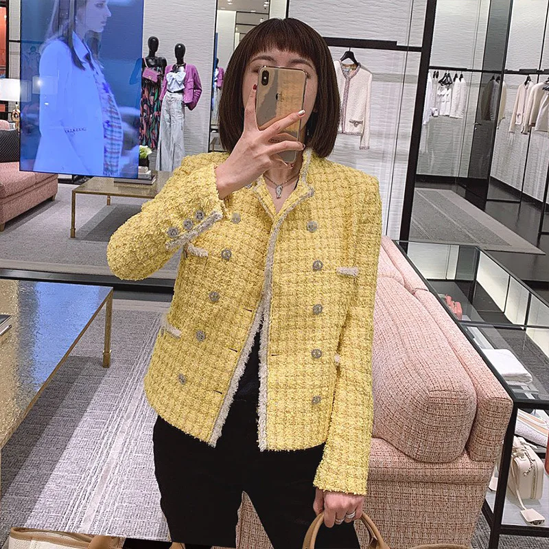 

High Quality Fashion Designers Jaqueta Feminina 2021 Turtleneck Diamonds Buttons Wool Coat Autumn Winter Jacket Women Streetwear