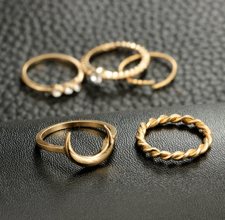 Модный женский набор колец с кристаллами и звездами богемные металлические