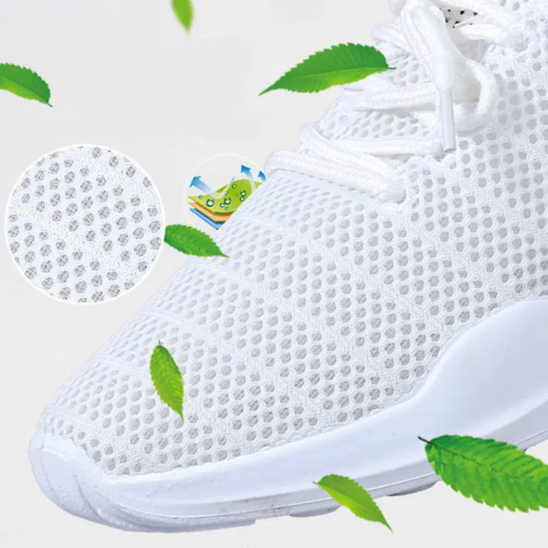 Женская обувь Новинка 2019 года Модные дышащие белые женские кроссовки на