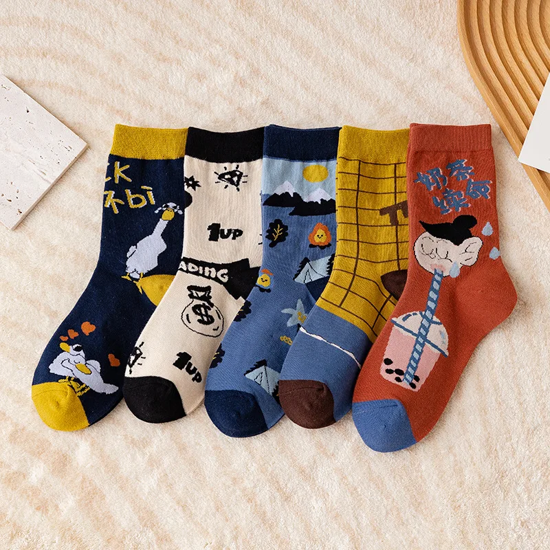 

Lady Socks Autumn and Winter Middle Tube Korea Street Tide Cute Cartoon Student Ventilate Deodorant Casual Breathable Women Sock