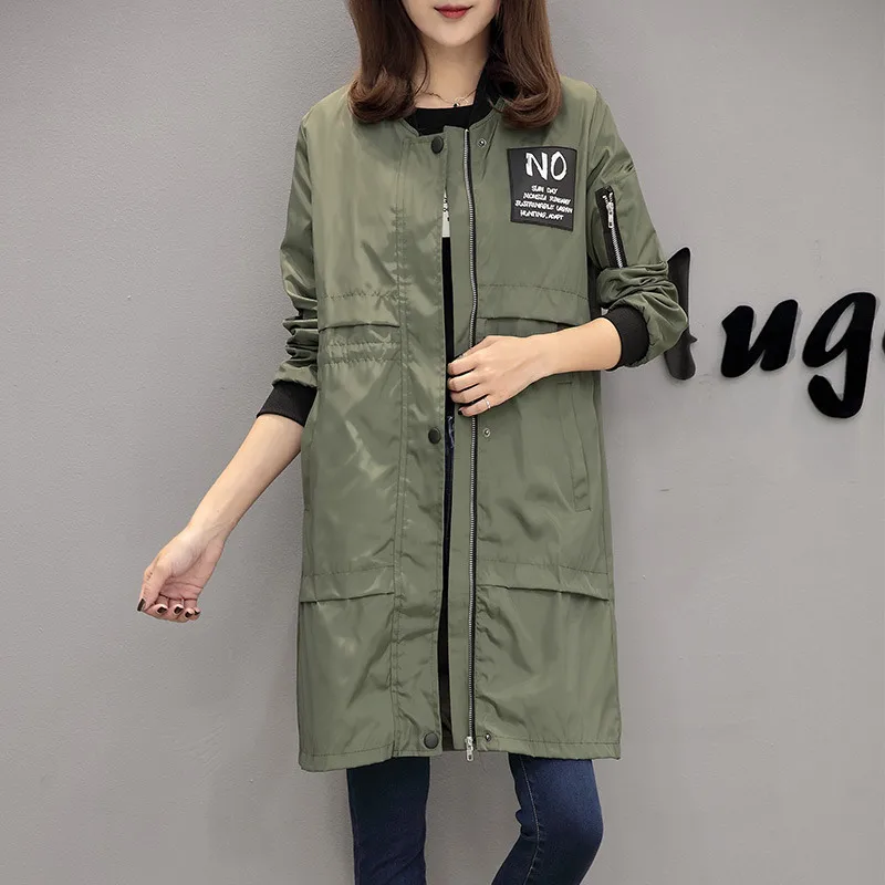 

Fashion Casual Jackets O Neck Long Sleeve Letter Print Medium Long Slim Thin Coats Fashion Autumn New Women Windbreaker Jacket
