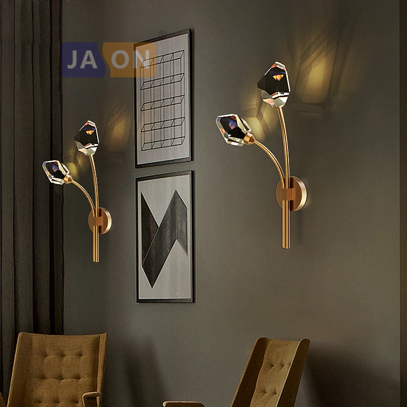 LED Postmodern Copper Black Gold Crystal Stone Designer Wall lamp Wall Light Wall Sconce For Bedroom Corridor