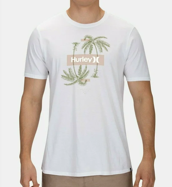 NWT HURLEY 100% Cotton Reflect Palms Graphic Logo White T-Shirt