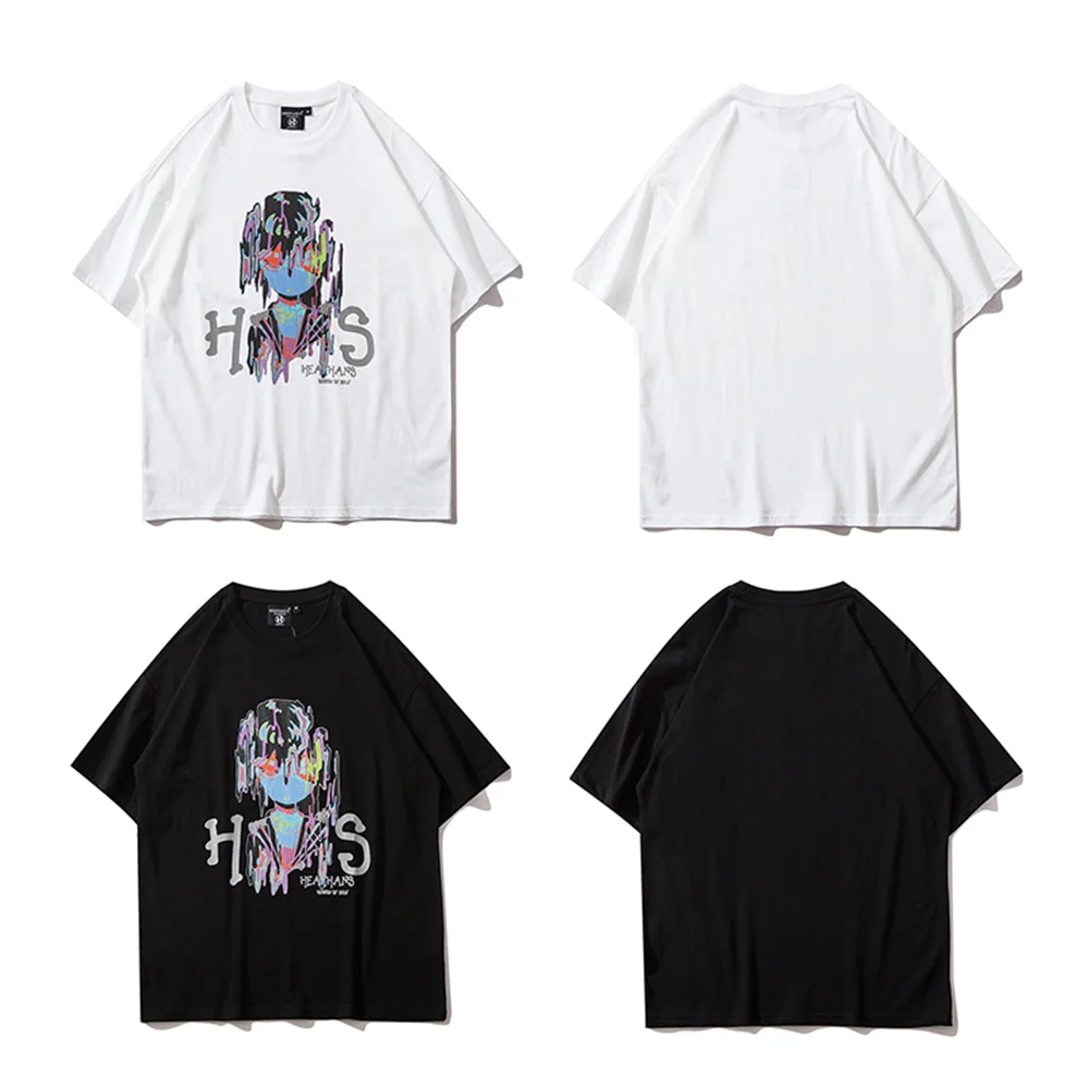 

LINDSEY SEADER Men Hip Hop T Shirt Anime Girl Painting T-Shirt Harajuku Cotton Casual 2021 Summer Short Sleeve Tshirt Tops Tees