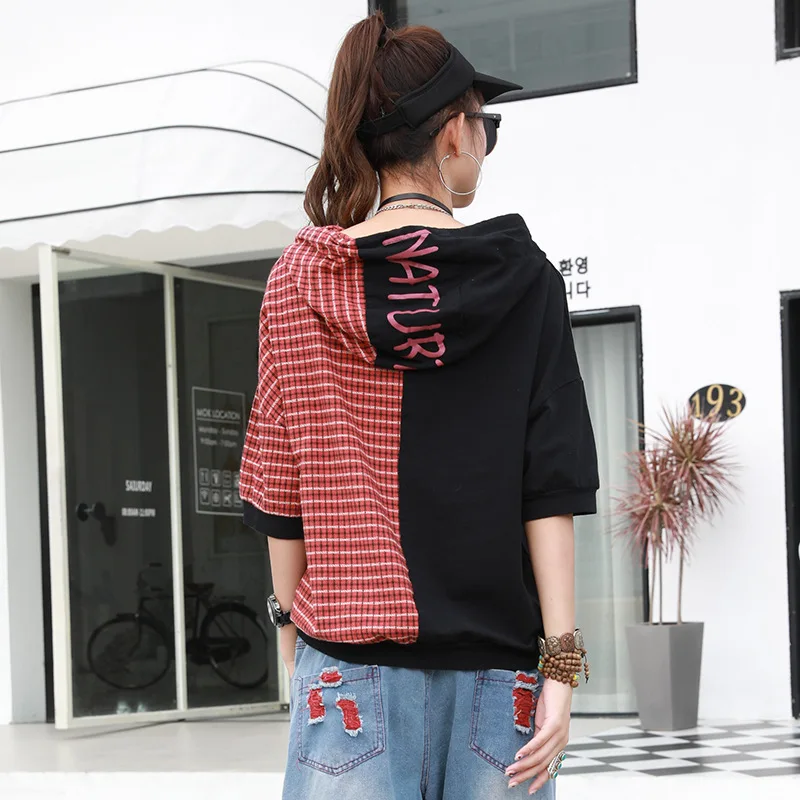 Max LuLu 2020 летние модные женские клетчатые футболки с капюшоном принтом Лоскутные