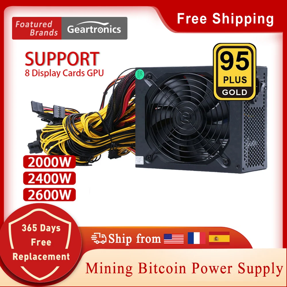 

Блок питания для майнинга BTC, 1800 Вт, 2000 Вт, 2400 Вт, PSU 160 в-240 В, поддержка форм-фактора ATX, графические дисплеи 8 GPU, карты для майнинга биткоинов ETH