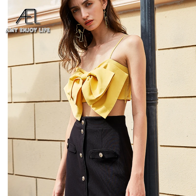 AEL Сексуальная Женская камисоль блузка с большим бантом топы на бретелях