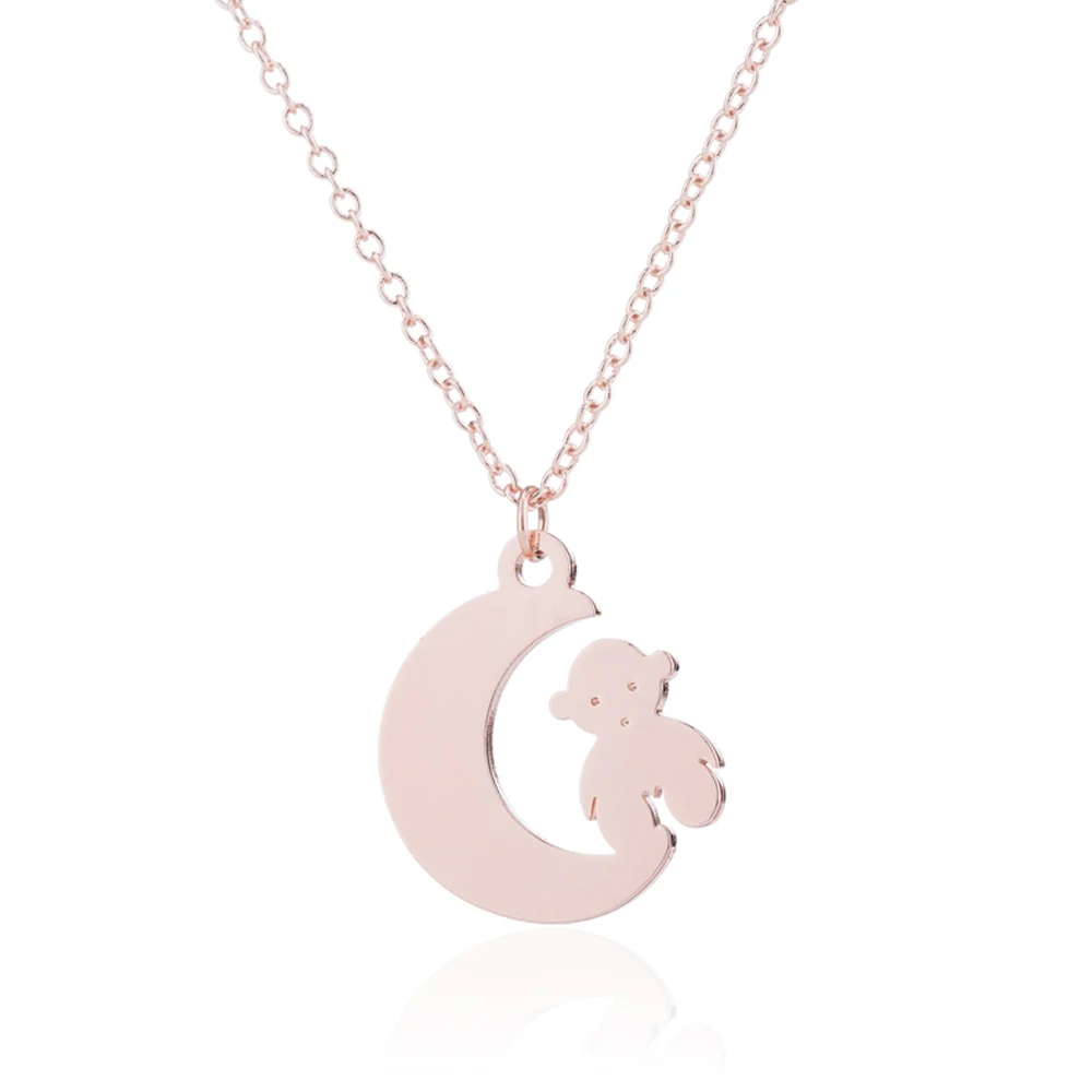 FENGLI уникальный медведь ожерелье из нержавеющей стали мать и ребенок луна