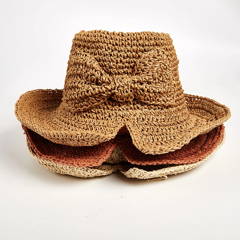 

1pc Beach Hat Bow Sun Straw Hat Wide Brim Floppy Summer Hats For Women Beach Dome Bucket Hat Shade Hat