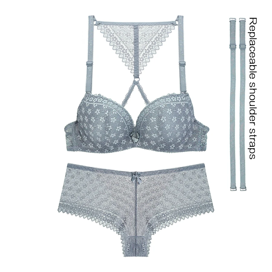 Комплект женского кружевного нижнего белья бюстгальтер пуш ап трусы плавки 4