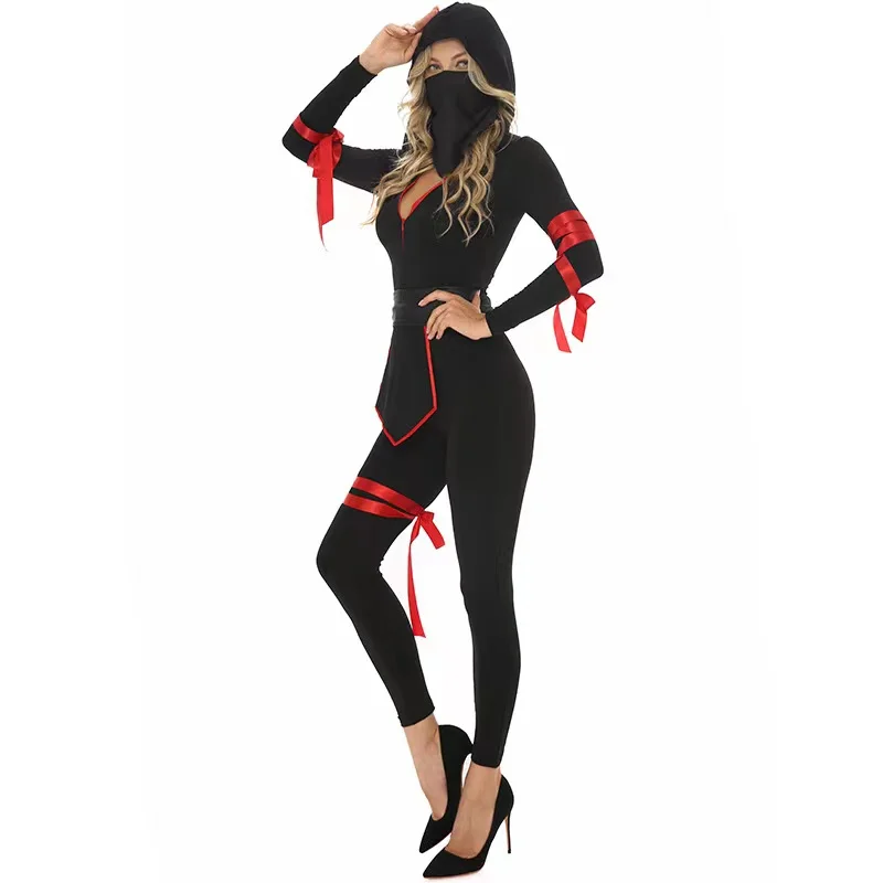 

Black Female Warrior Cosplay Women Halloween Japanese Ninja Costumes Carnival Purim Parade Stage Show Role Playing Party Dress