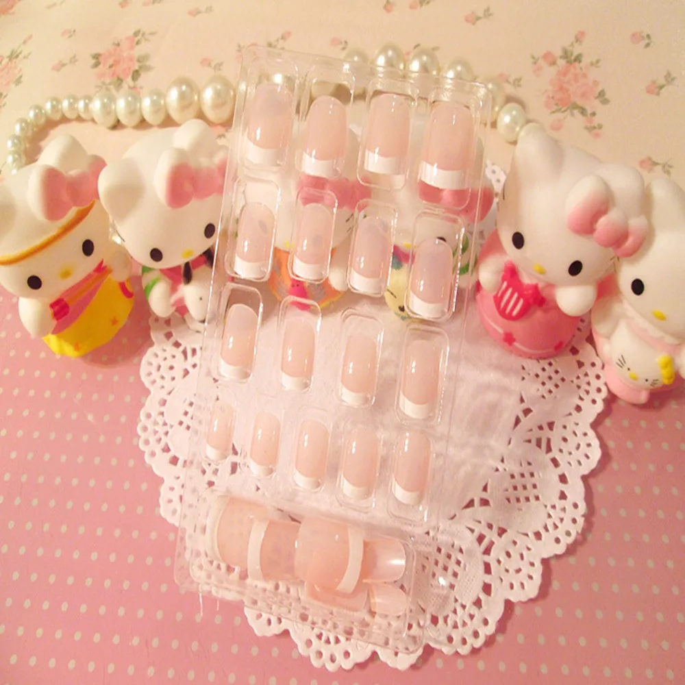 2020 Новые горячие 24 шт французские короткие накладные ногти натуральные