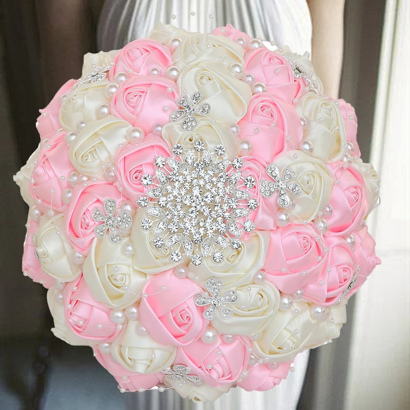 

1pc/lot Pink Bride Wedding Holding Flower With Diamond For Wedding Party