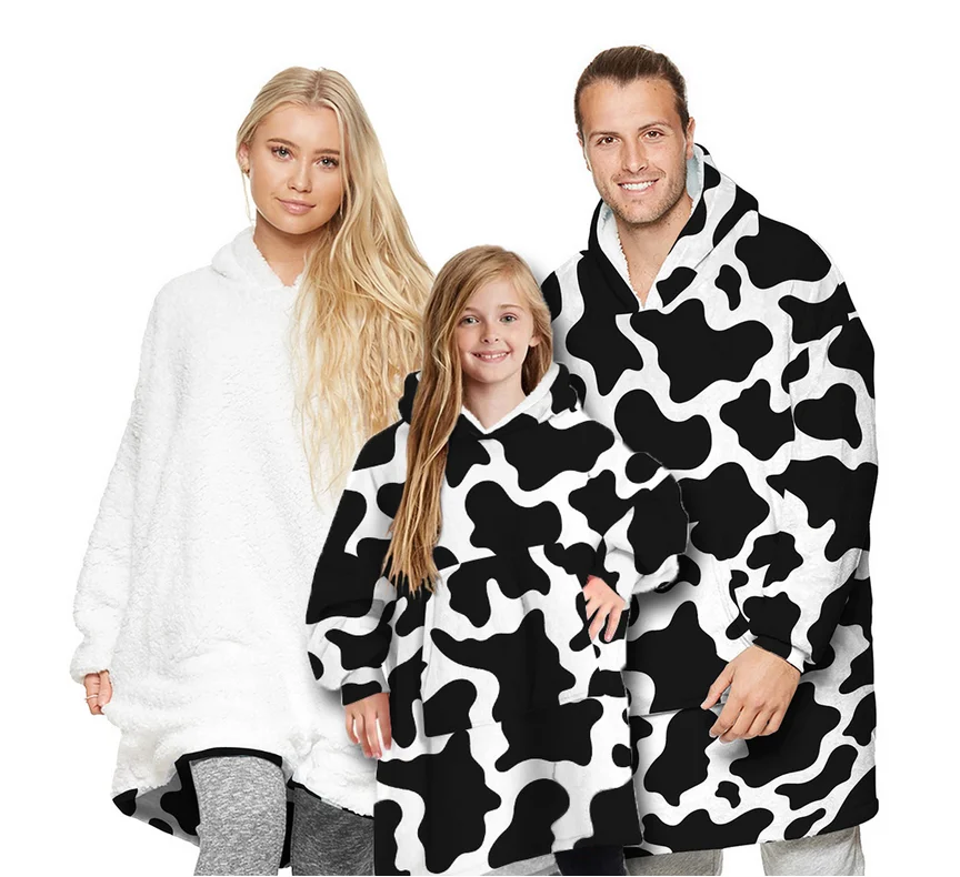 

Children Double-sided Hoodie Blanket Warm Printing Plush Coral Fleece Sherpa Blanket With Sleeves Hoodie Hooded Blanket