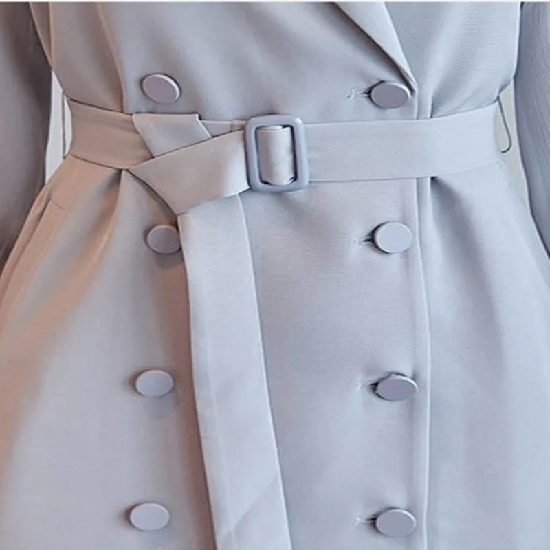 2019 модный Блейзер платье Женский деловой костюм двубортное рабочее костюмы