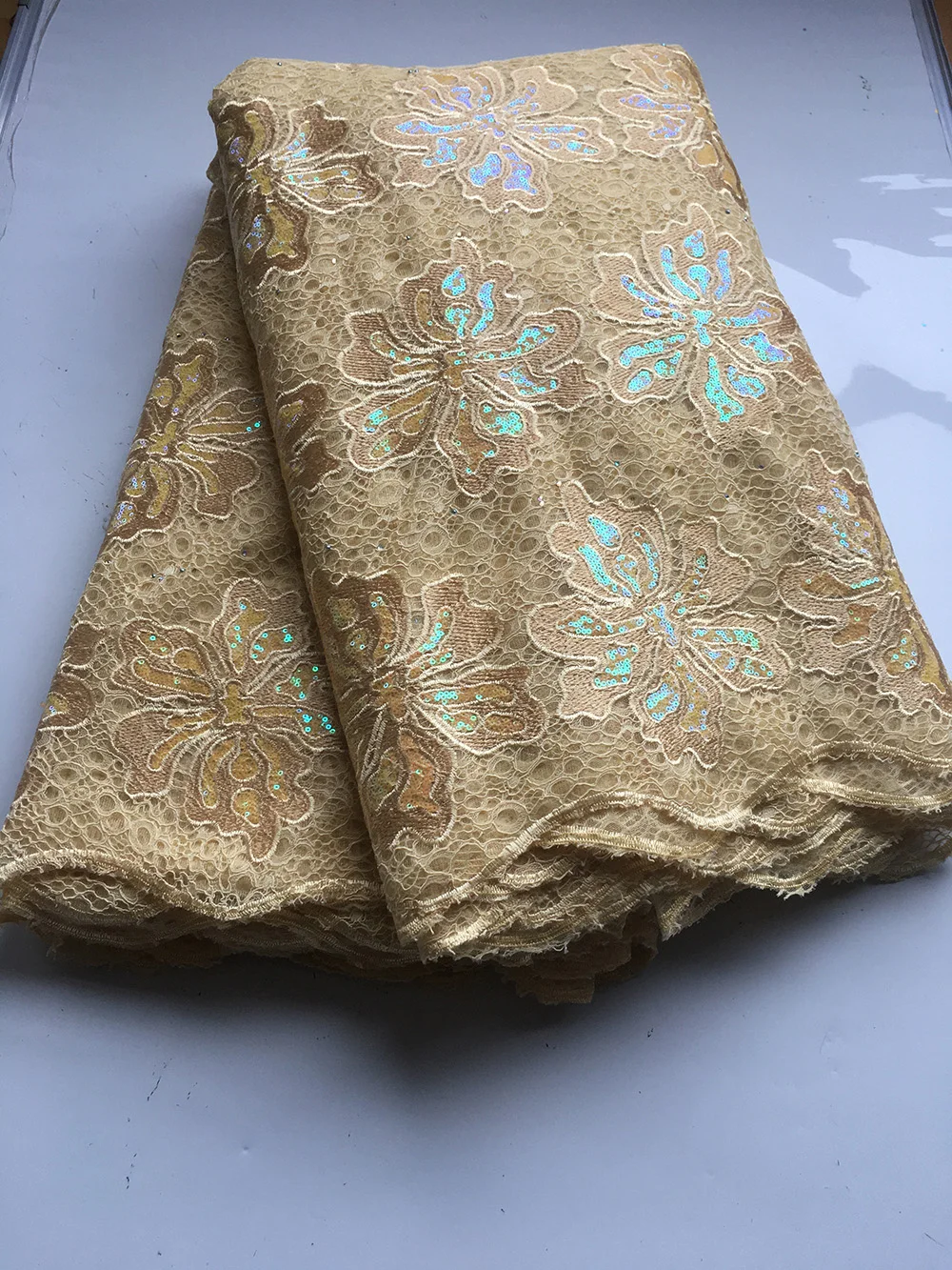 Yellow lace Высококачественная кружевная ткань с сеткой и блестками, Новое поступление, кружевная ткань для свадебного платья, африканская ткань, Лидер продаж - Цвет: Yellow lace