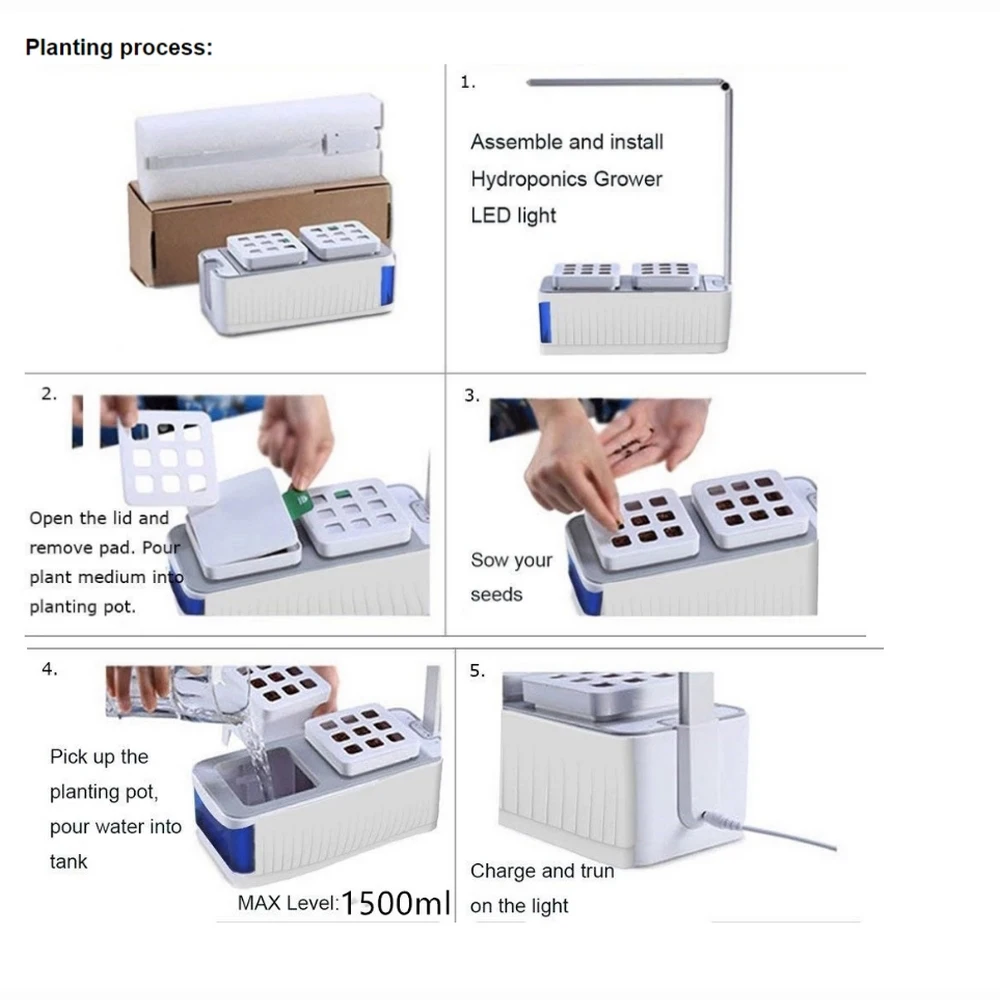 Ростовая лампа для комнатных растений, посевная коробка, самопоглощение, цветочно-овощное безпочвенное выращивание, светильник для роста, интеллектуальный горшок.