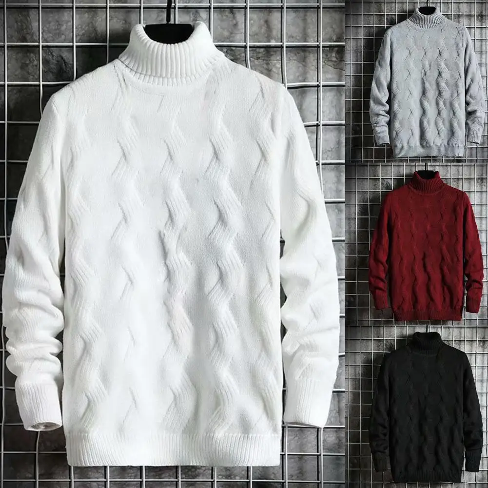 

Однотонный свитер с воротником «хомут», мужской вязаный Топ с переплетением, зимний свитер, мужской пуловер с высоким воротником, вязаная о...