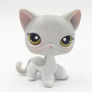 LPS редкая маленькая кошка из коллекции pet shop, блестящая голова игрушки стоят #138, старые оригинальные Короткие шерстяные кошачьи серые и белые котята с коричневыми глазами