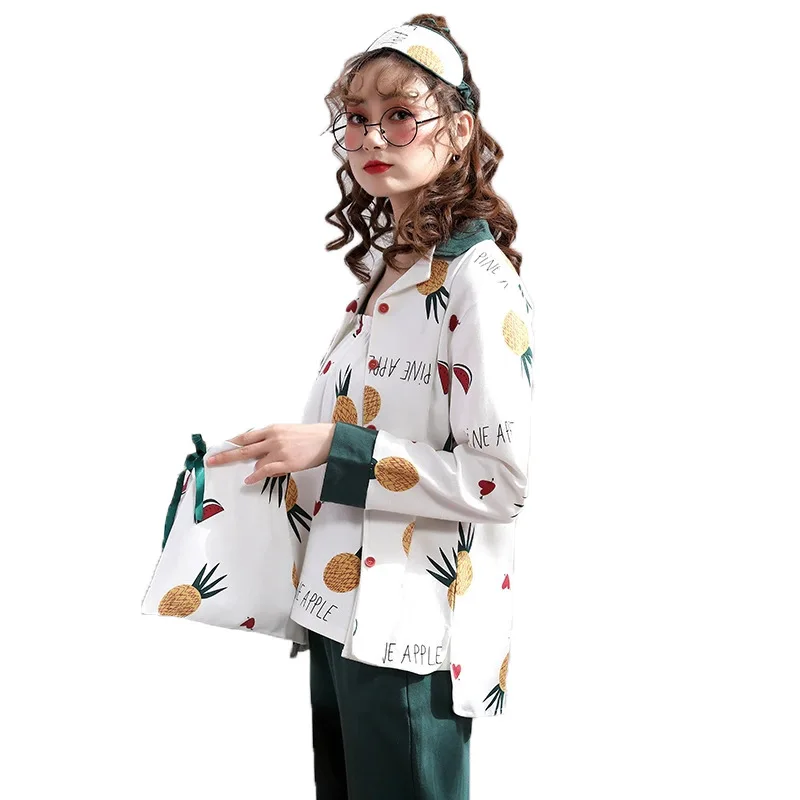 Летние Осенние женские пижамные комплекты из 7 предметов хлопковые пижамы с