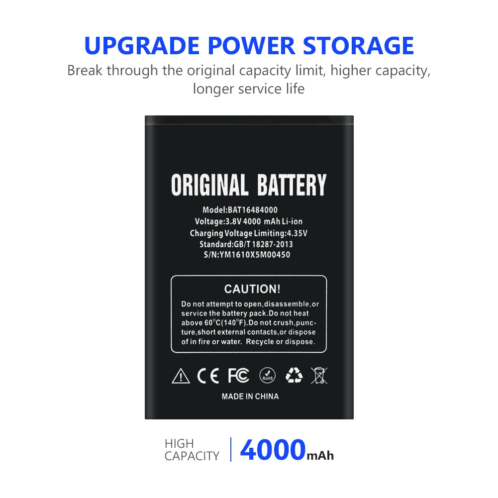 Аккумулятор для телефона Doogee X5 Max/X5 Max Pro/X5MAX/X5Max Pro/BAT16484000 4000 мАч литий ионный