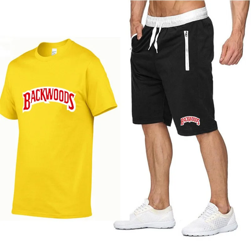 

Men's Sportswear Backwoods print Fashion T Shirt Shorts Suit Streetwear Casual jogging Tracksuit Summer Cotton ensembles homme