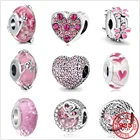 Новый стиль 925 пробы серебряные розовые лепестками, платье-бабочка в форме сердца циркониевые Бусины Подходит для оригинальный Пандора браслет из бисера