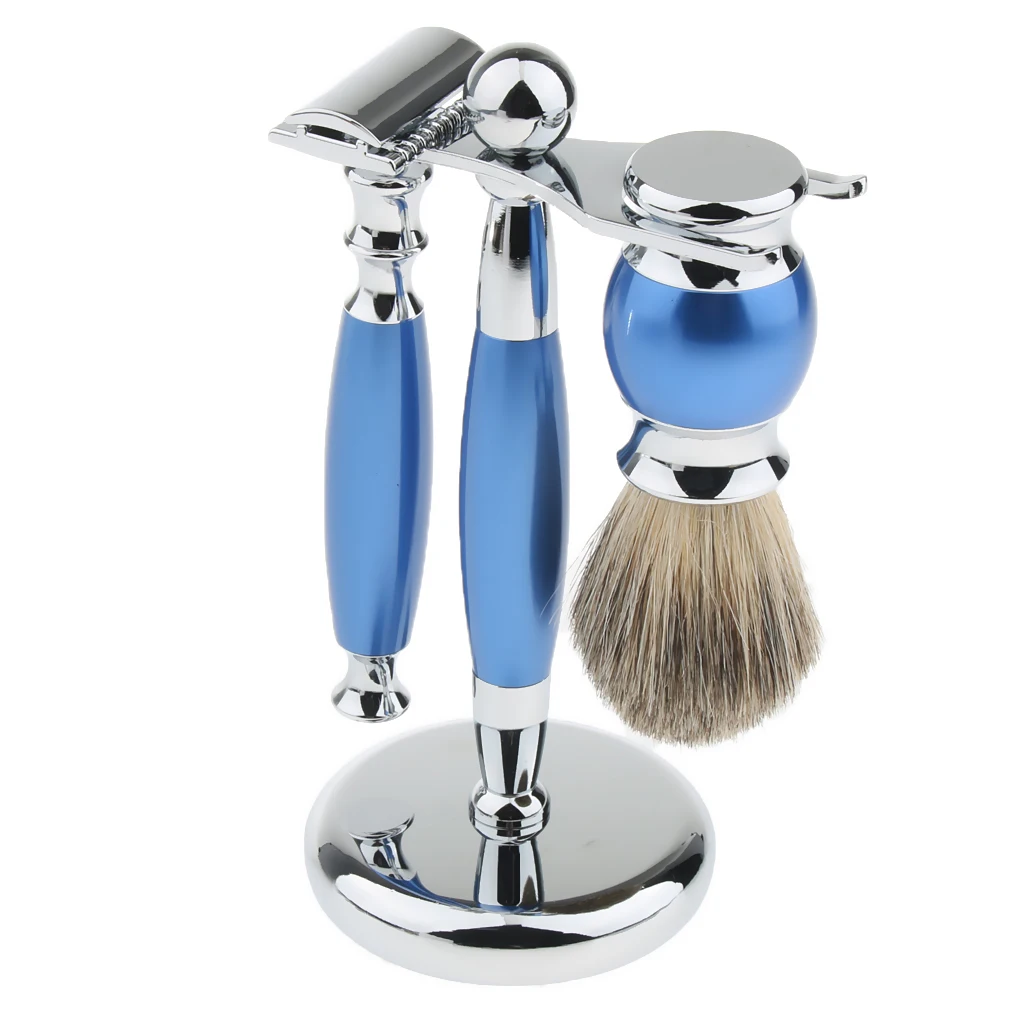 

3 in 1 Men's Beard Shaving Kit Set - Safety Razor + Brush + Holder Stand